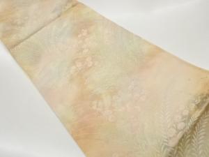 引箔草葉に小花模様織出し袋帯